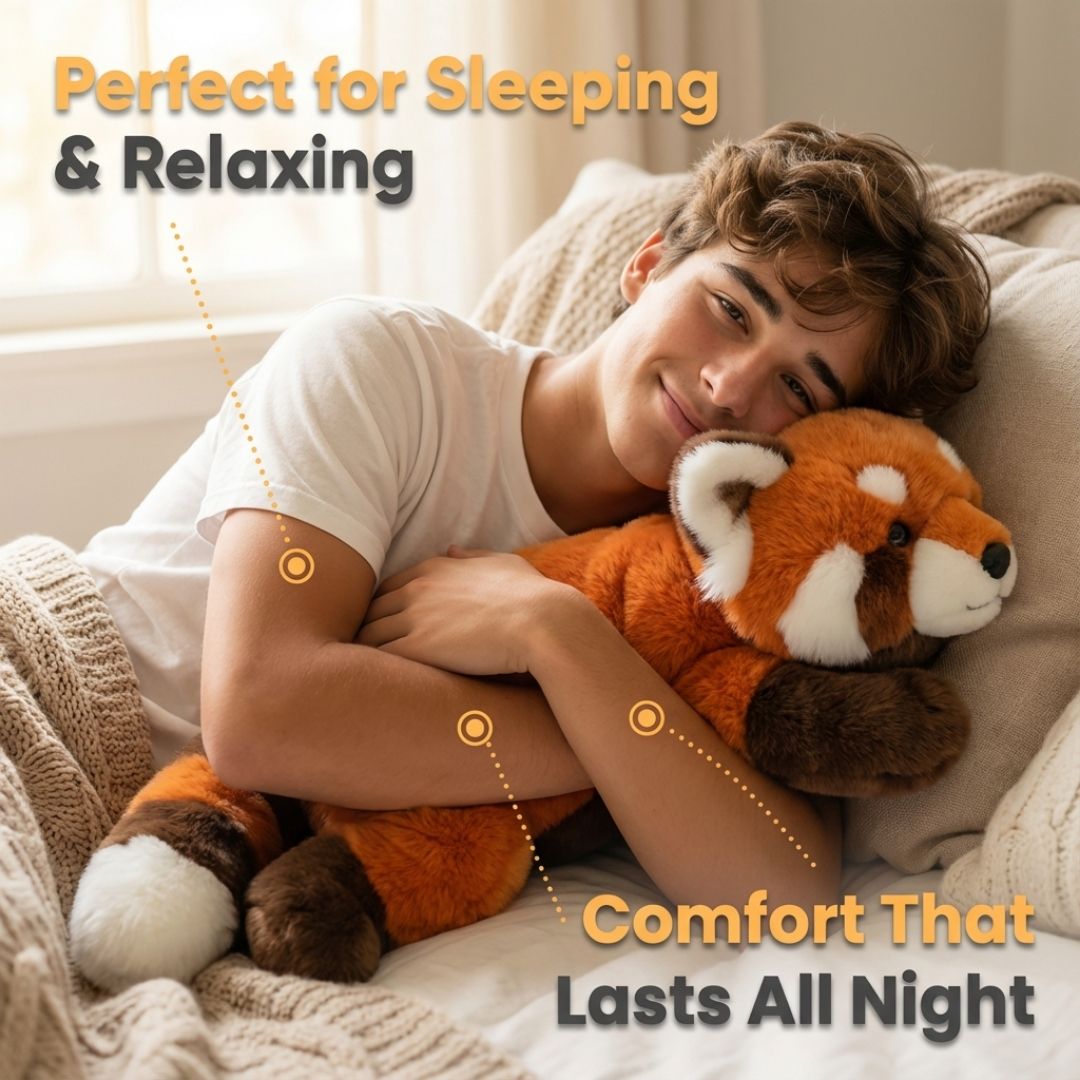 Huggable fox plush animal, a long comfort toy for cozy nights & decor.