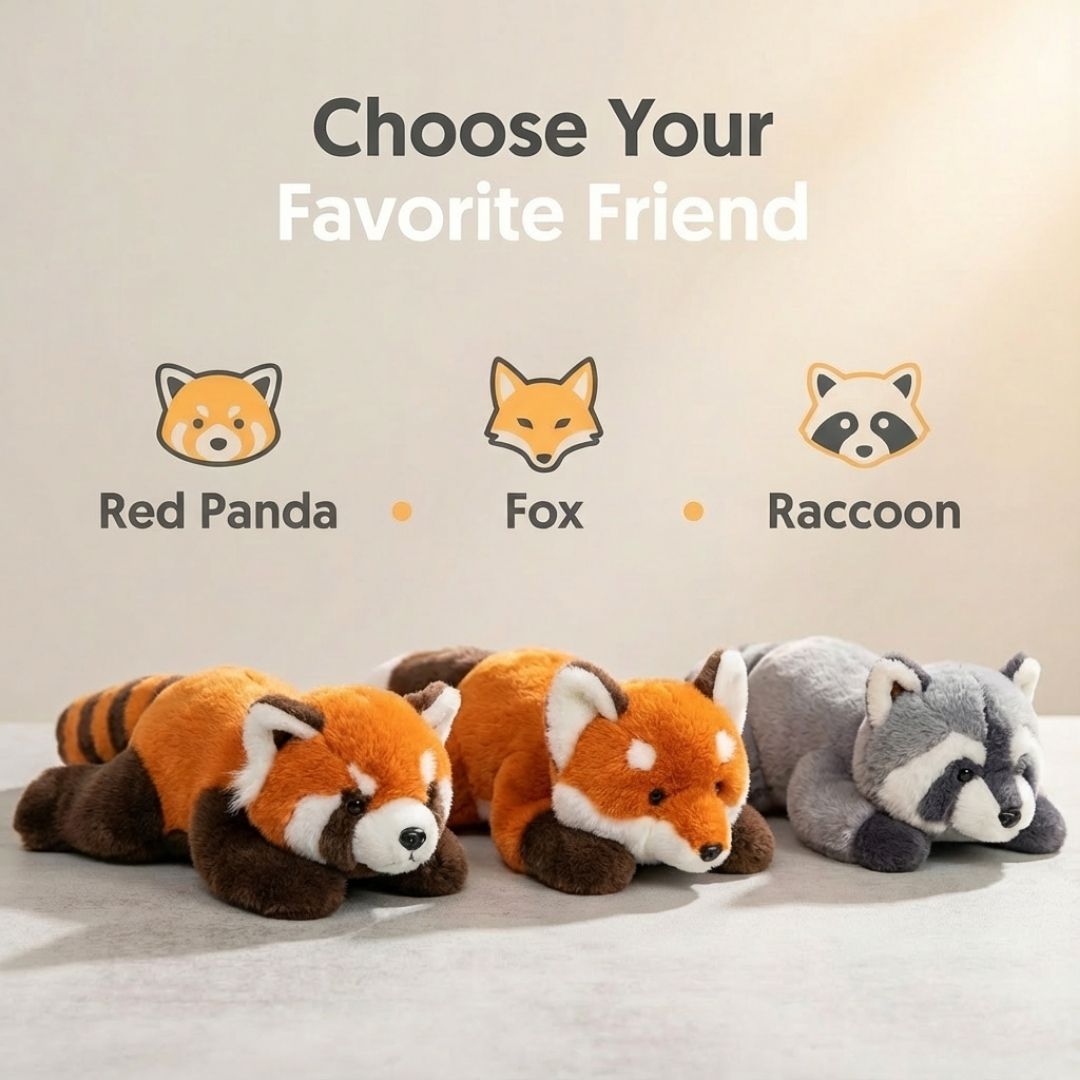 Raccoon plush long comfort pillow, a cute addition to any bedroom decor.