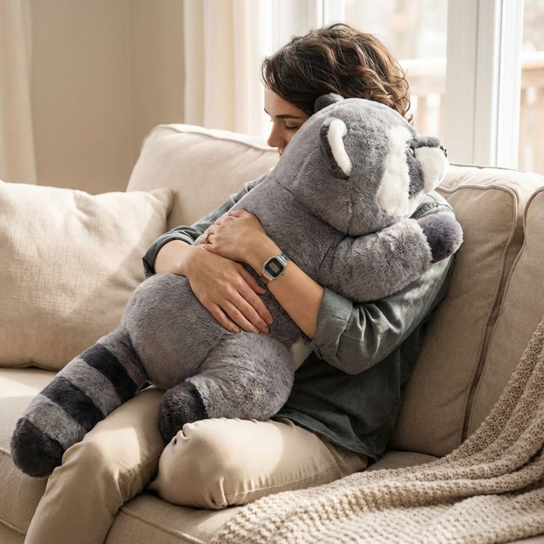 Huggable fox plush long body pillow, a cozy cuddle toy for all ages.