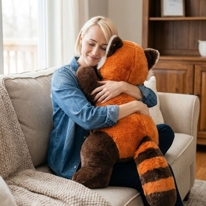 Long plush animal cuddle toy, super soft & huggable design for adult relaxation.