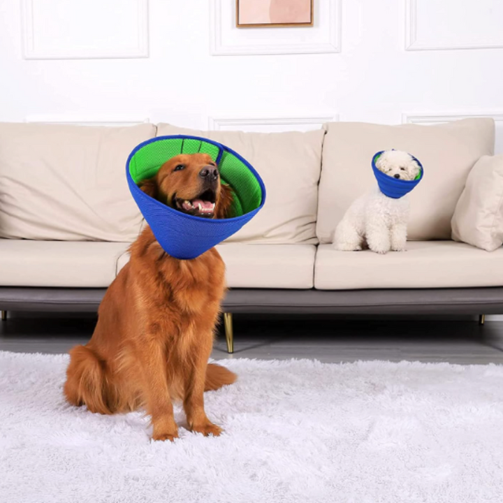Soft pet recovery collar, comfortable and adjustable for cats and dogs post-surgery.