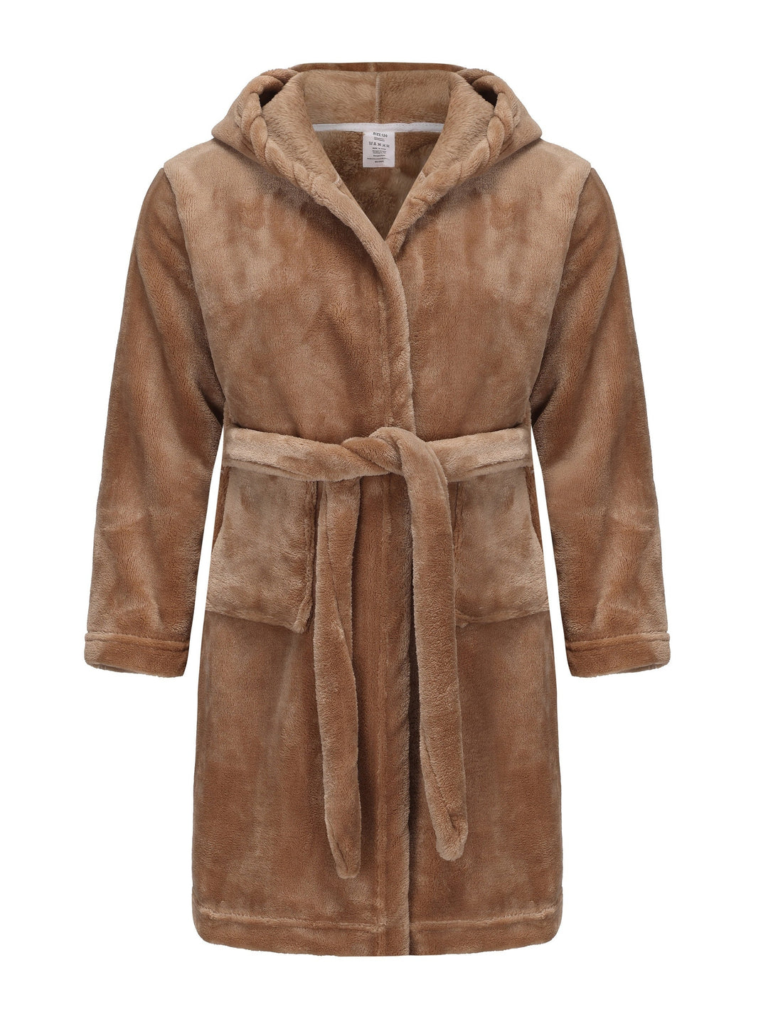 Cozy navy blue hooded fleece robe for girls, ideal kids' sleepwear or comfy winter loungewear.
