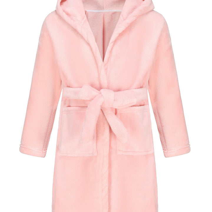 Soft khaki hooded fleece robe for girls, comfortable kids' loungewear or warm winter sleepwear.