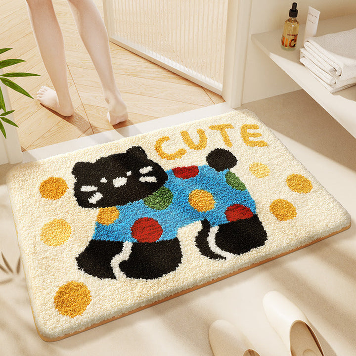 Charming cat theme bath mat, soft, thick, and absorbent, perfect for modern bathroom decor.