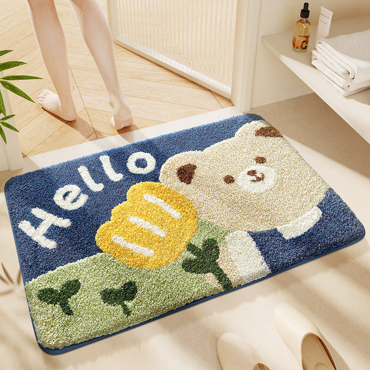 Adorable cat bath rug, soft plush texture, excellent absorbency for a cozy bathroom.