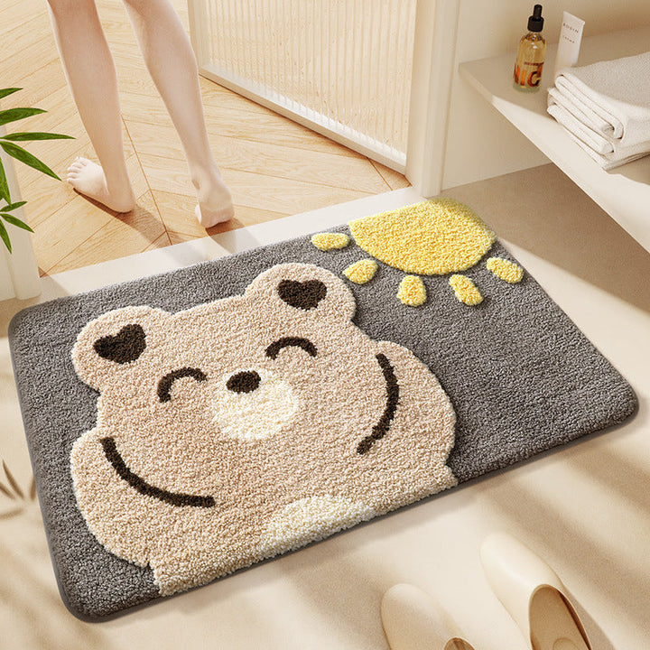 Cartoon cat floor mat, highly absorbent & durable, perfect for children's or pet-friendly spaces.