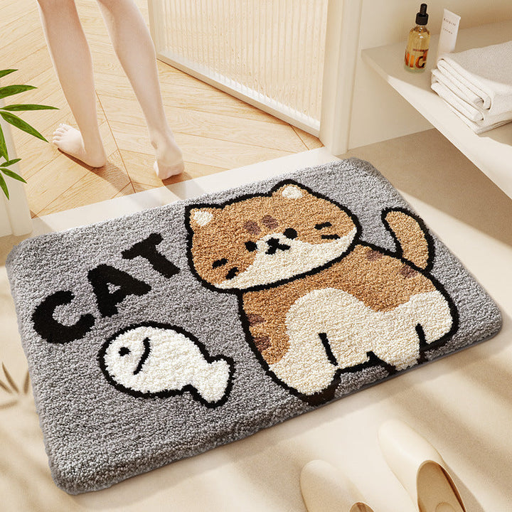 Chic cat home decor mat, plush, soft, and absorbent, adds a playful touch to any room.