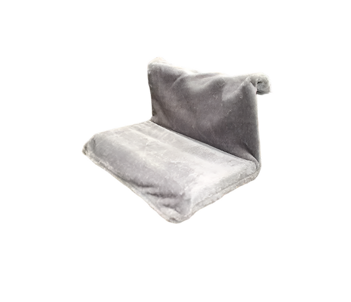 Stylish gray and white cat hammock window perch for a happy and relaxed pet.