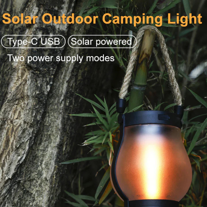 Eco-friendly solar flame lantern with realistic flickering light. Weatherproof, wireless for garden and outdoor decor.