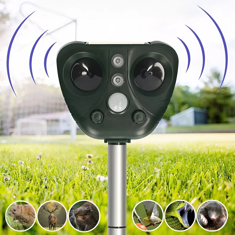 Weatherproof solar bird deterrent for gardens and yards.