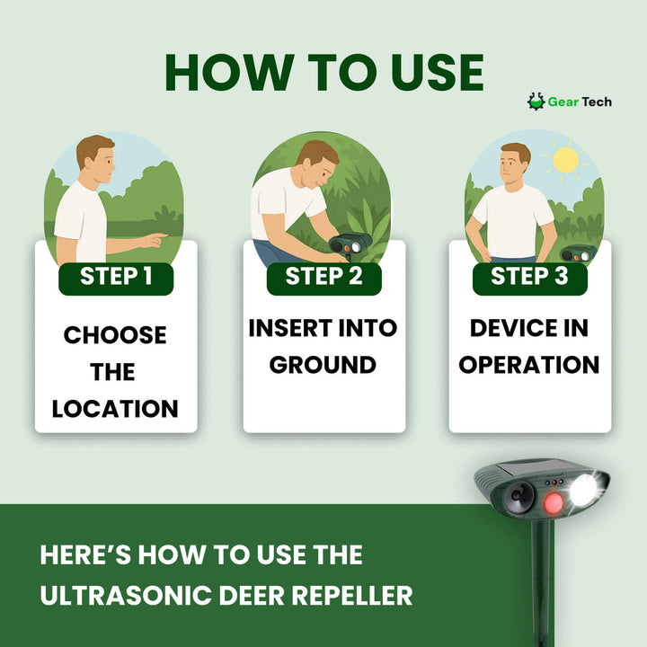 Humane solar ultrasonic deer repeller. Ethical choice for garden & yard pest control.