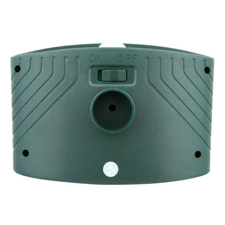 Solar ultrasonic deer repeller providing continuous yard protection, day and night.