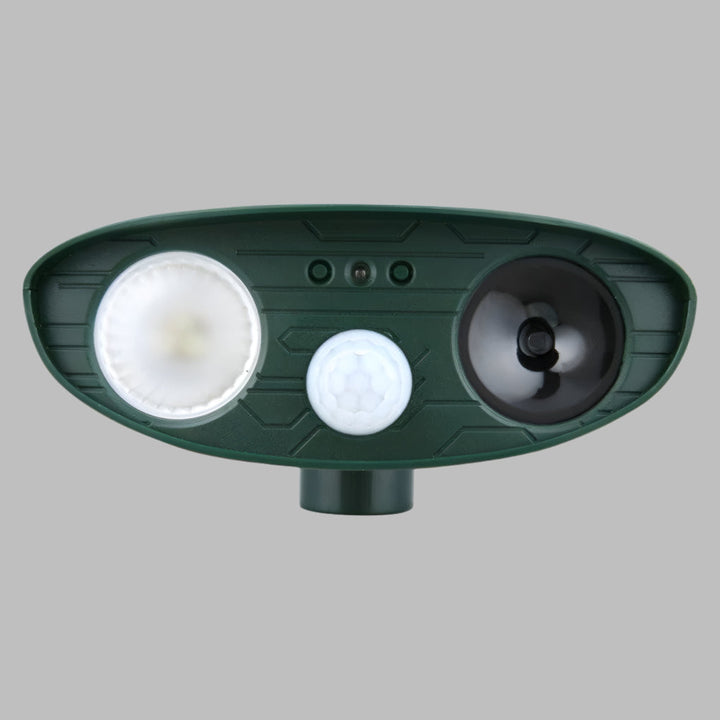 Outdoor solar rabbit deterrent safeguarding garden plants & yard. Ultrasonic, no chemicals.