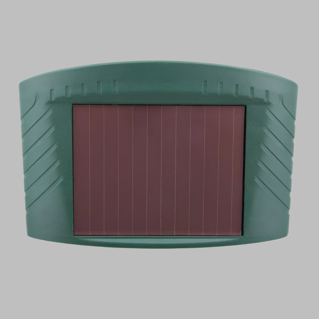 Wildlife-friendly ultrasonic animal repeller, solar powered, protects gardens from rabbits.