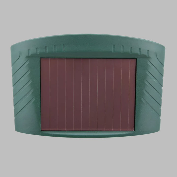 Wildlife-friendly ultrasonic animal repeller, solar powered, protects gardens from rabbits.