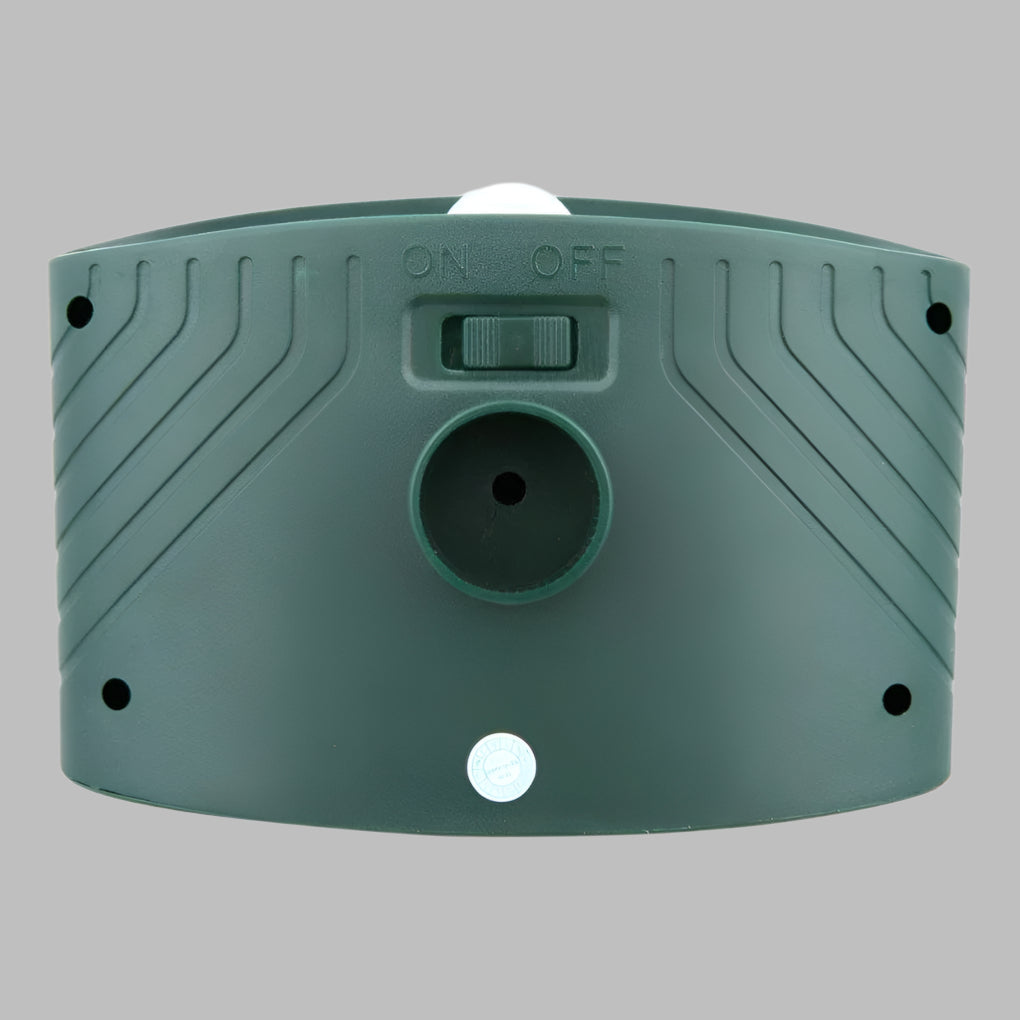 Compact solar ultrasonic rabbit repeller device with stake, ready for effective garden pest control.