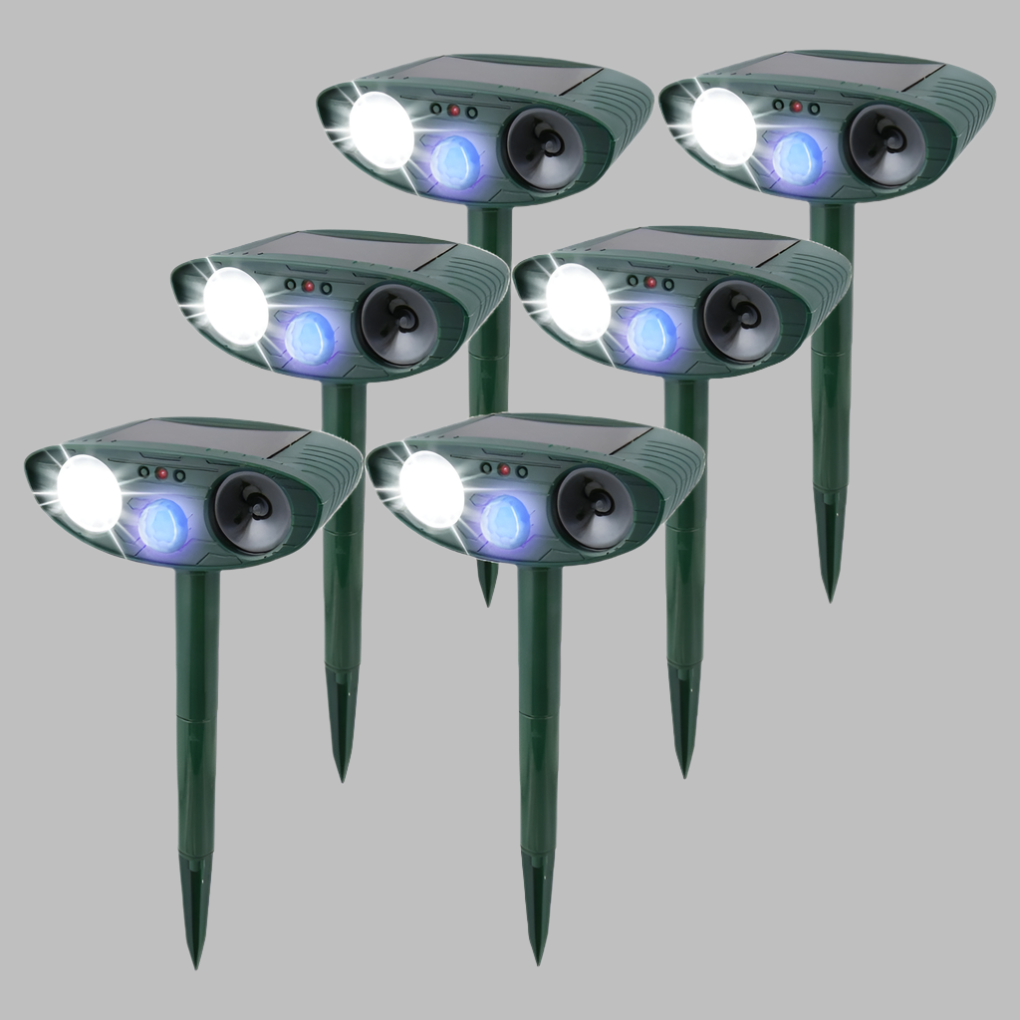 Humane solar ultrasonic rabbit repeller offers complete garden protection, safeguarding plants.