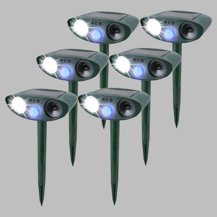 Humane solar ultrasonic rabbit repeller offers complete garden protection, safeguarding plants.