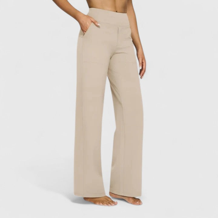 Elegant women's pull-on trousers. Comfortable, smart casual stretch pants with pockets for ladies.