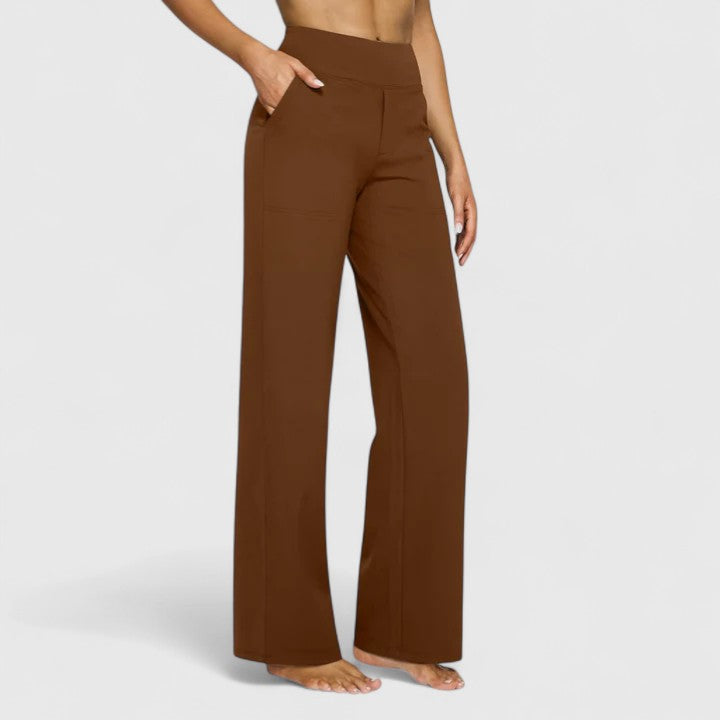 Women's Sophisticated Pull-On Trousers with Pockets. Comfortable stretch pants for smart casual style.