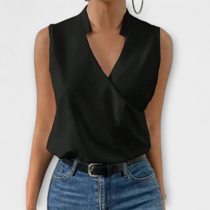 Women's sophisticated V-neck top, flattering cut. Perfect for elegant, comfortable & casual summer fashion.