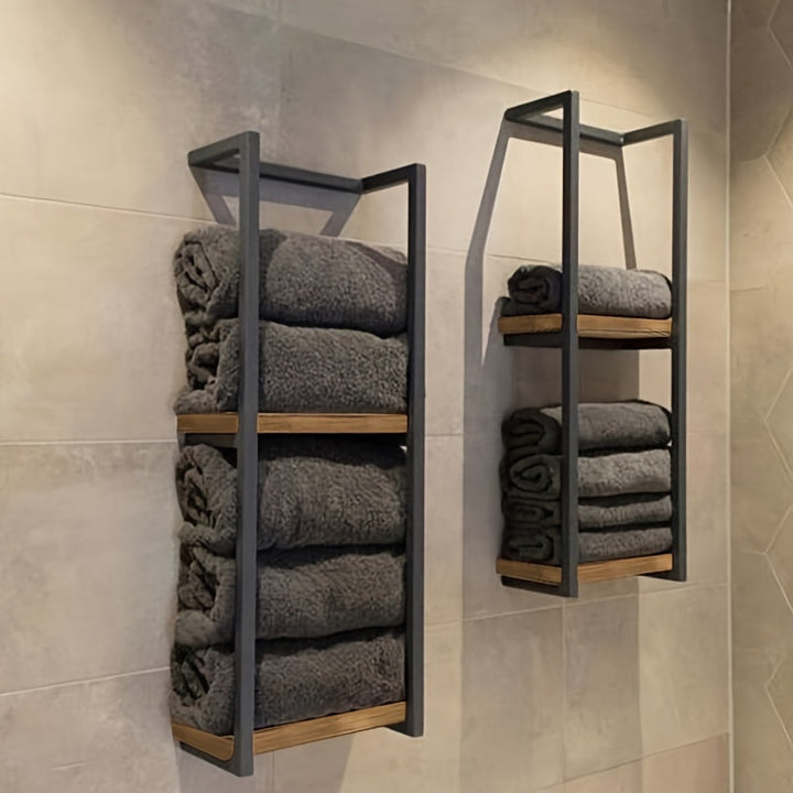 Space-saving stainless steel towel rack, wall mount bathroom organizer for a tidy home.