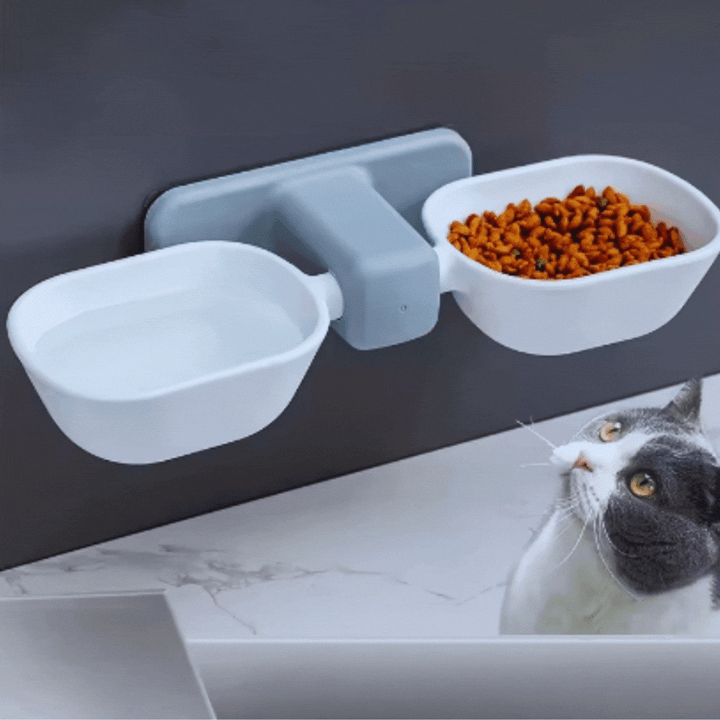 Space-saving wall mount pet food & water bowls for cats & dogs, keeping floors clear.