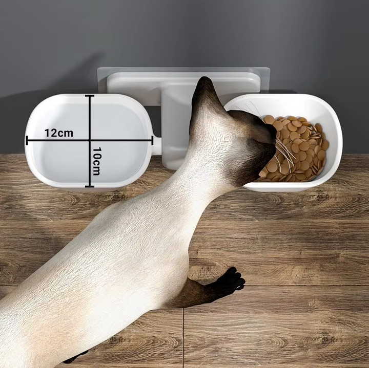Convenient wall mount cat & dog food/water dispenser, ideal for small spaces.