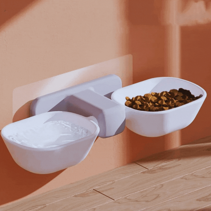 Keep pet feeding tidy with this space-saving wall mount food & water bowl set for pets.
