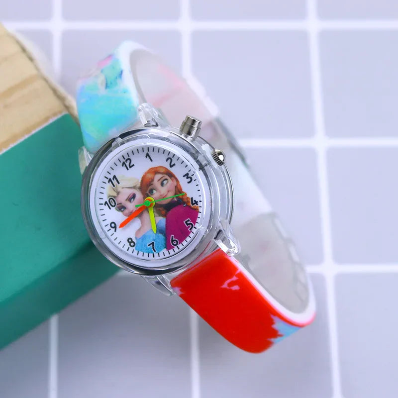 Durable silicone strap on a kids glow-in-the-dark Spider-Man watch.