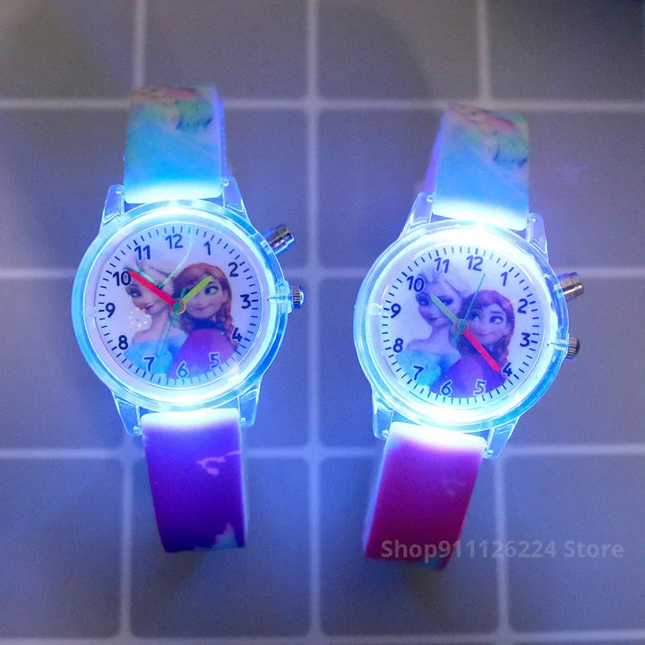 Frozen Princesses glow-in-the-dark children's watch, perfect for girls.
