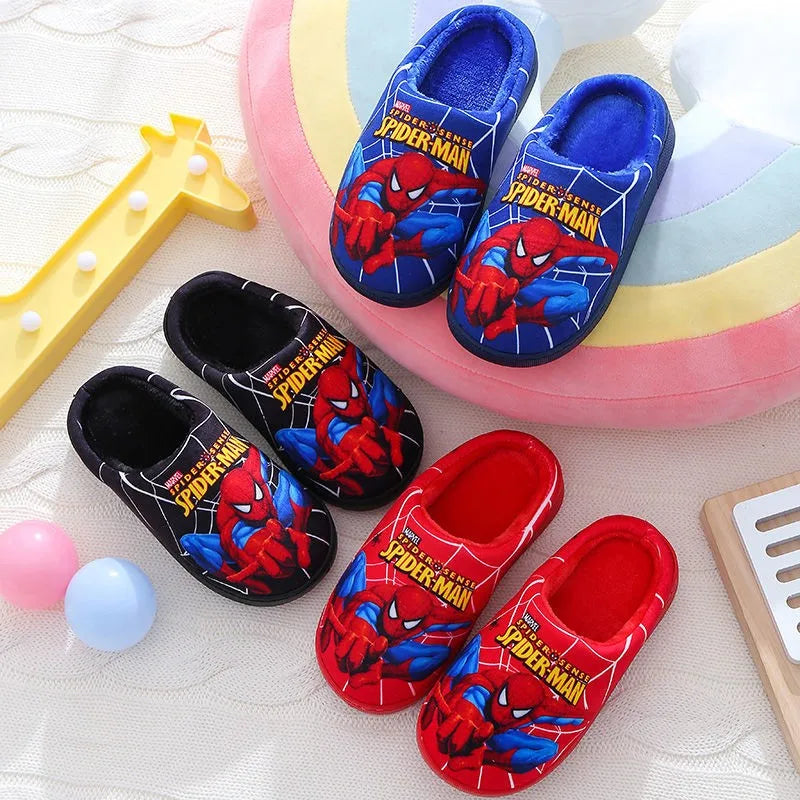 Spider-Man kids slippers with red and blue design, perfect for cozy indoor play.