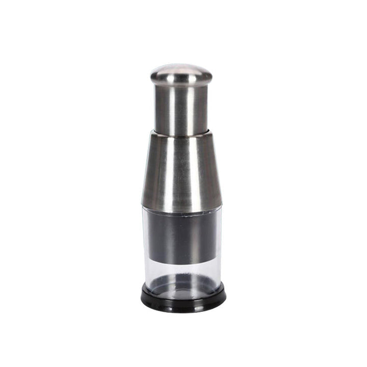 Essential stainless steel garlic press, a robust kitchen gadget making food mincing simple and fast.