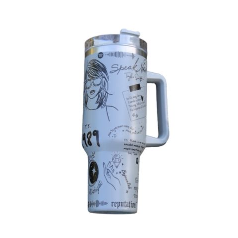 Versatile insulated tumbler, suitable for hot tea or ice-cold water, complete with handle.