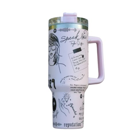 Modern stainless steel tumbler with handle, designed for long-lasting hot or cold drinks.