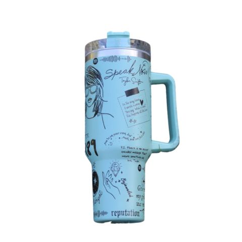 High-quality insulated beverage tumbler, stainless steel construction with a convenient handle.