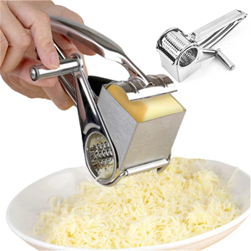 Stainless steel manual rotary cheese grater for effortless fresh flavor in your kitchen.
