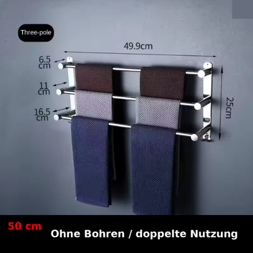 Organize your bathroom with this durable stainless steel wall mounted towel rack, featuring 3 bars & 2 hooks.