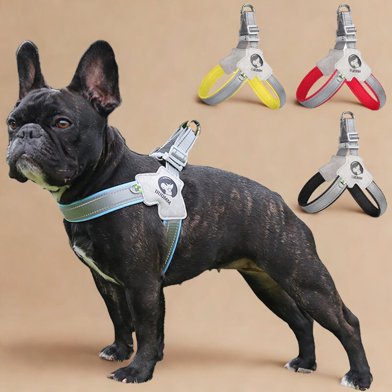 StrapSafe adjustable dog harness in red, featuring reflective strips for safe night walks.