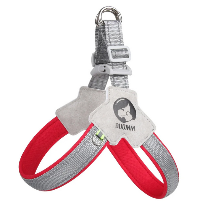StrapSafe all-weather dog harness in blue, perfect for comfortable pet adventures in any season.