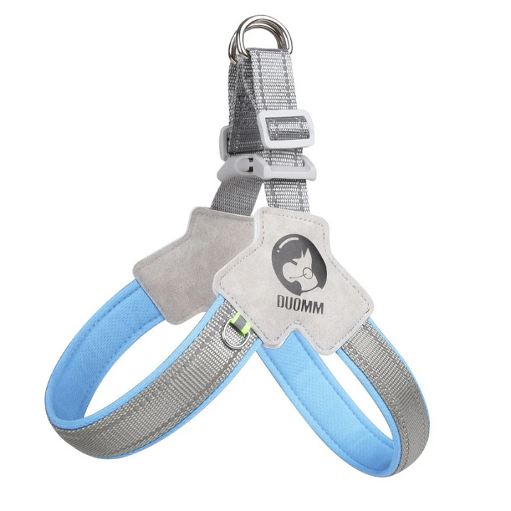 Owner adjusting the StrapSafe harness straps for a secure and customized fit for their dog.