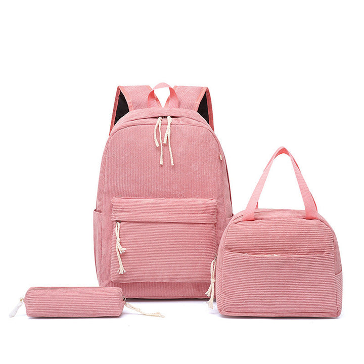 Kids' strawberry print backpack set, ideal for school, travel, daily adventures, & outdoor fun.