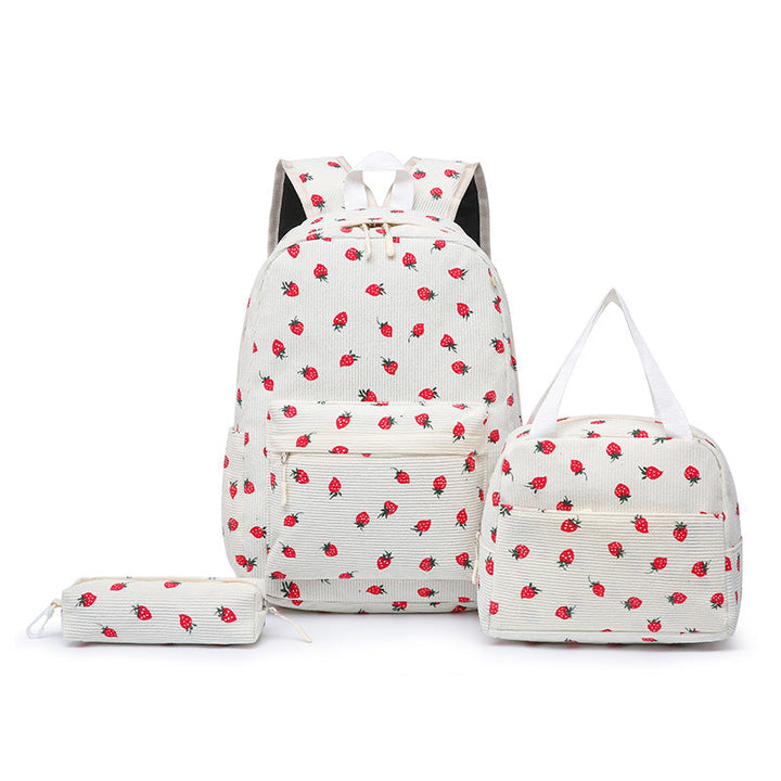 Charming strawberry print school bag set, a great gift for girls, perfect for casual & travel use.