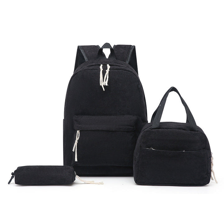 Durable strawberry print youth school backpack set, complete with matching lunch bag & pencil case.