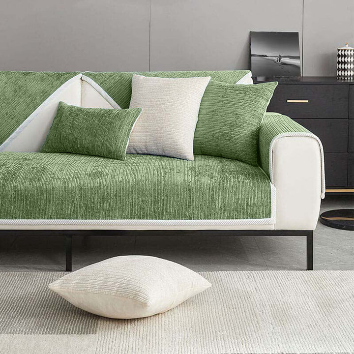 Stylish & functional striped chenille anti-scratch sofa cover, perfect for pet-friendly home decor.