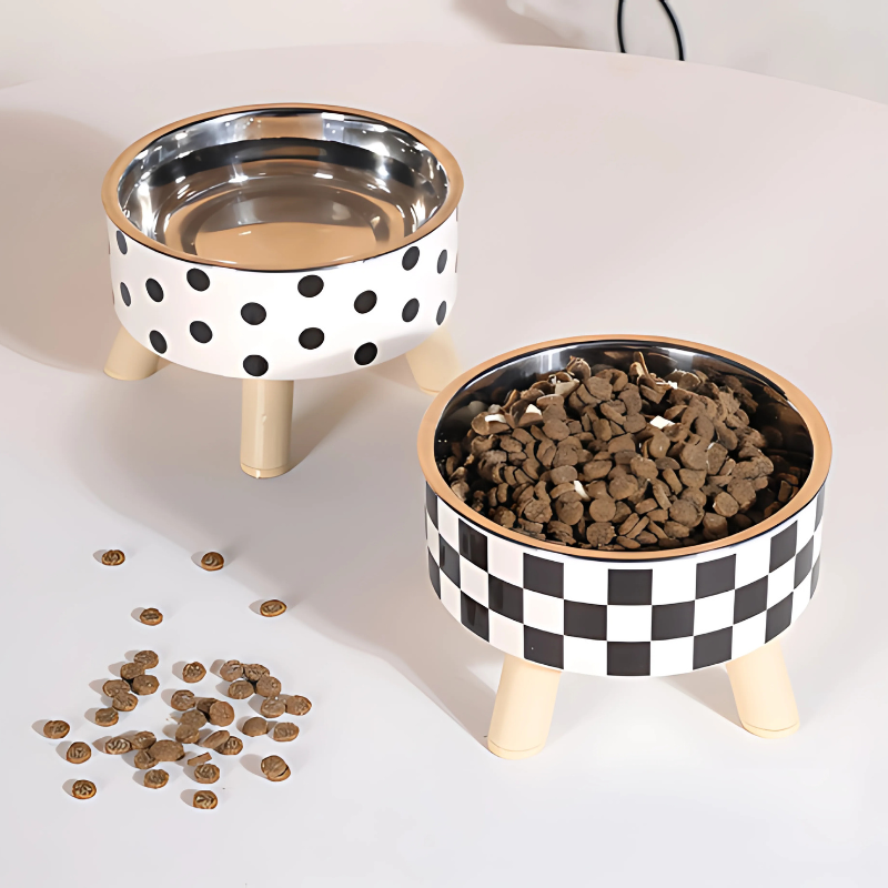 Stylish elevated pet feeder with stainless steel bowls for improved dog and cat digestion