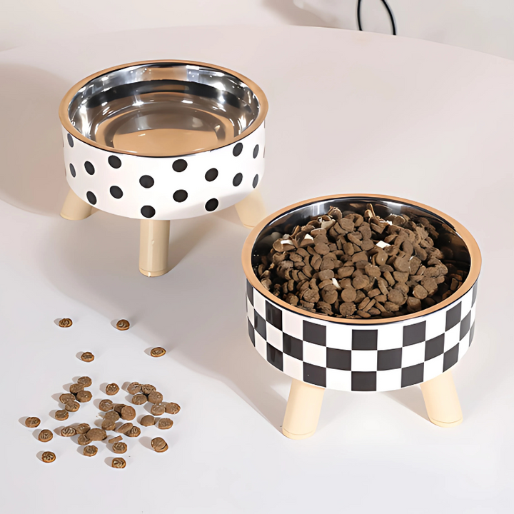 Stylish elevated pet feeder with stainless steel bowls for improved dog and cat digestion