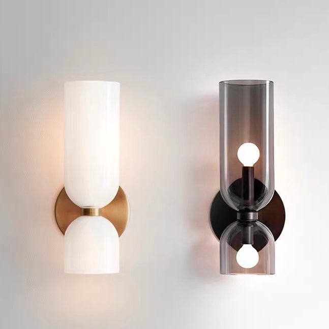 Stylish glass twin wall light, modern lighting fixture for contemporary interior decor.