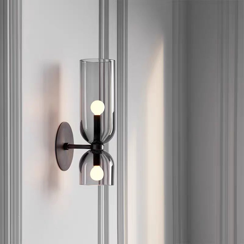 Sophisticated glass twin wall light, sleek design for modern interior and home lighting.