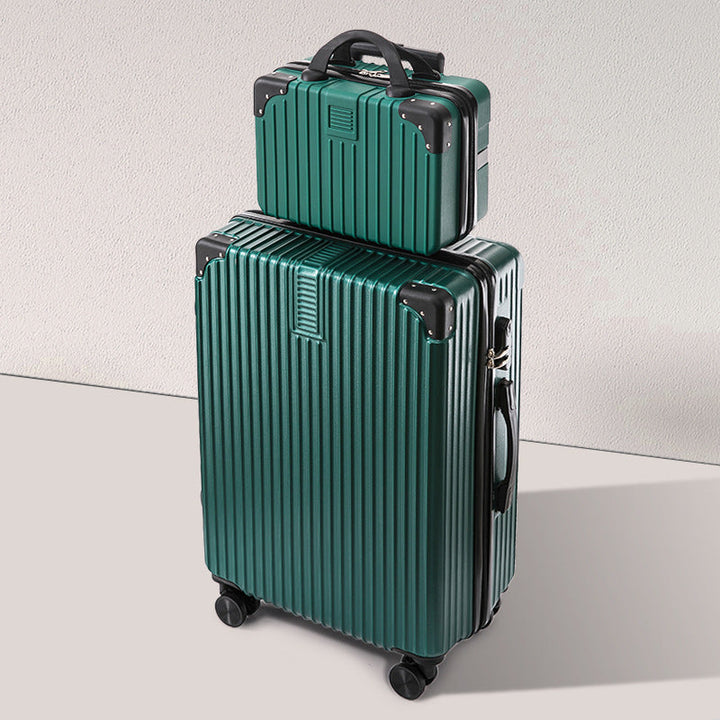 Aerodynamic hardshell suitcase, designed for easy travel with durable spinner wheels.